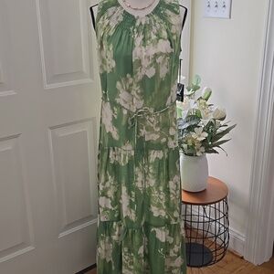 SIMPLY VERA VERAWANG WOMEN'S LONG GREEN & WHITE FLORAL SUMMER DRESS SIZE SMALL